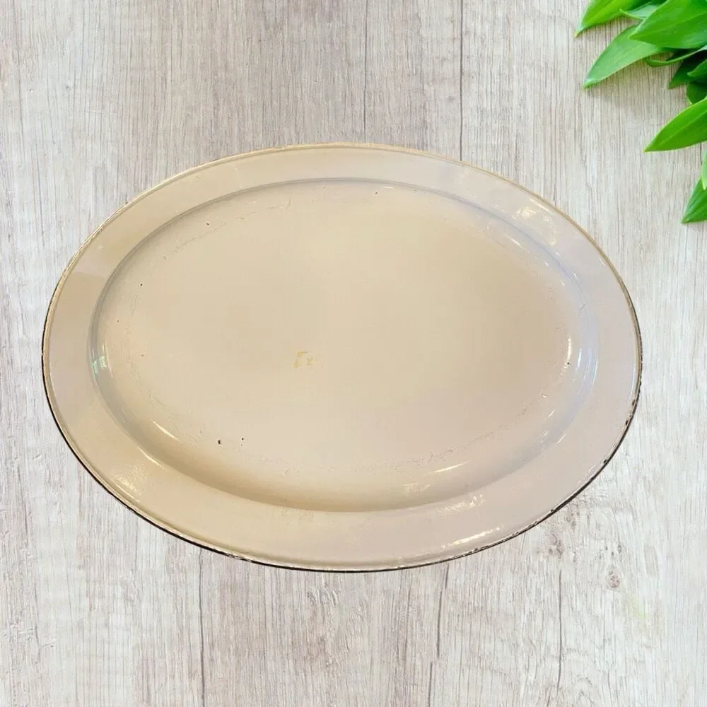 Vintage Large Enamelware Turkey Oval Platter Hand Painted Thanksgiving Decor 17.